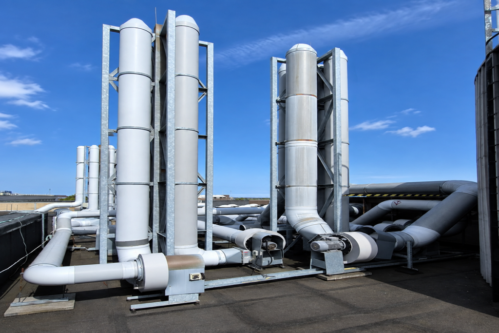 External extract fan and ductwork serving laboratory fume cupboards